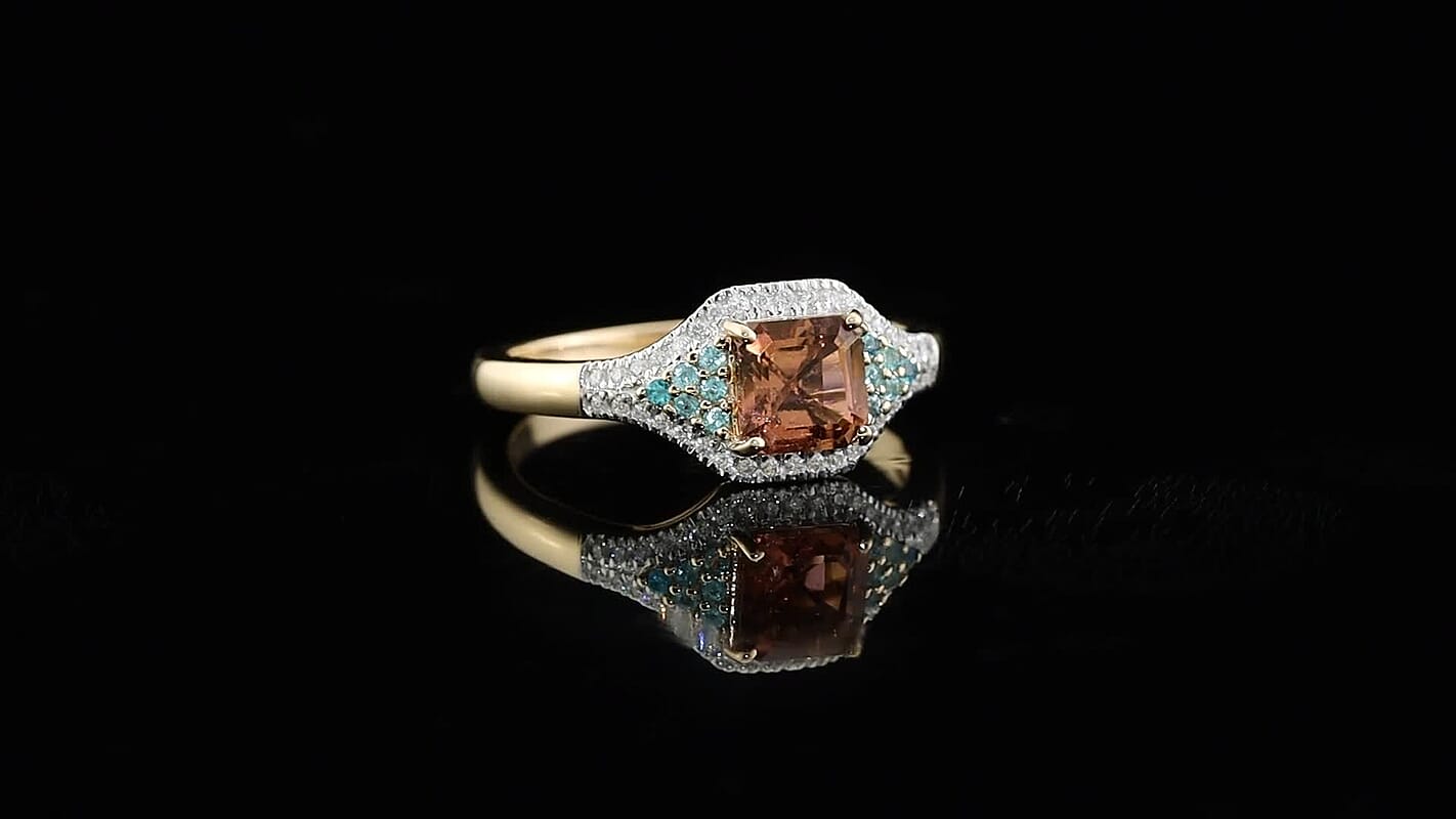Luxoro Asscher Cut AAA Blush and Paraiba Tourmaline and Diamond I2 2.65 ctw Ring in 10K Rose Gold (Size 9.0)