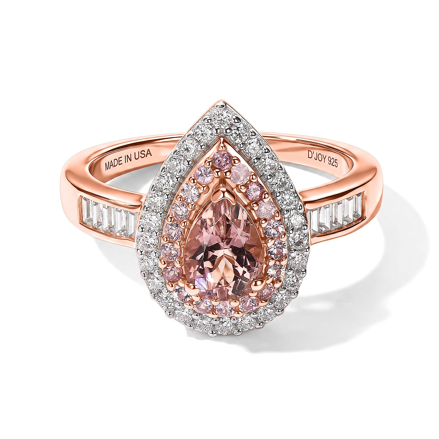 Doorbuster D'Joy Premium Blush Tourmaline and Multi Gemstone 1.50 ctw Art Deco Halo Ring in 18K Vermeil Rose Gold Over Sterling Silver (Size 6.0)