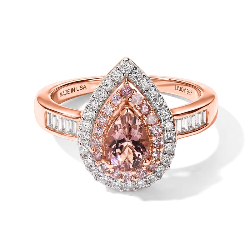 Doorbuster D'Joy Premium Blush Tourmaline and Multi Gemstone 1.50 ctw Art Deco Halo Ring in 18K Vermeil Rose Gold Over Sterling Silver (Size 6.0)