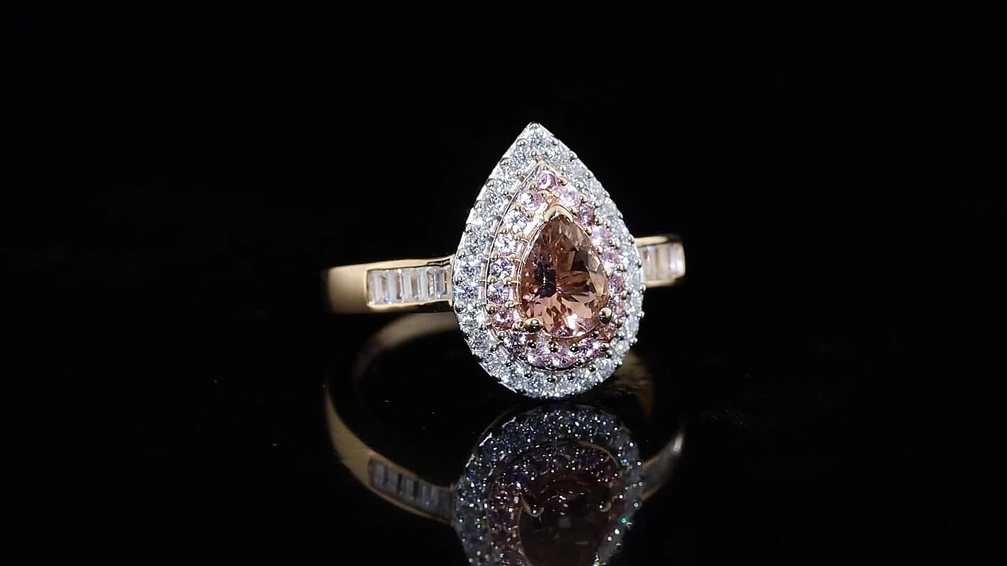 D''Joy Premium Blush Tourmaline and Multi Gemstone 1.50 ctw Ring in 18K Vermeil Rose Gold Over Sterling Silver (Size 7.0)