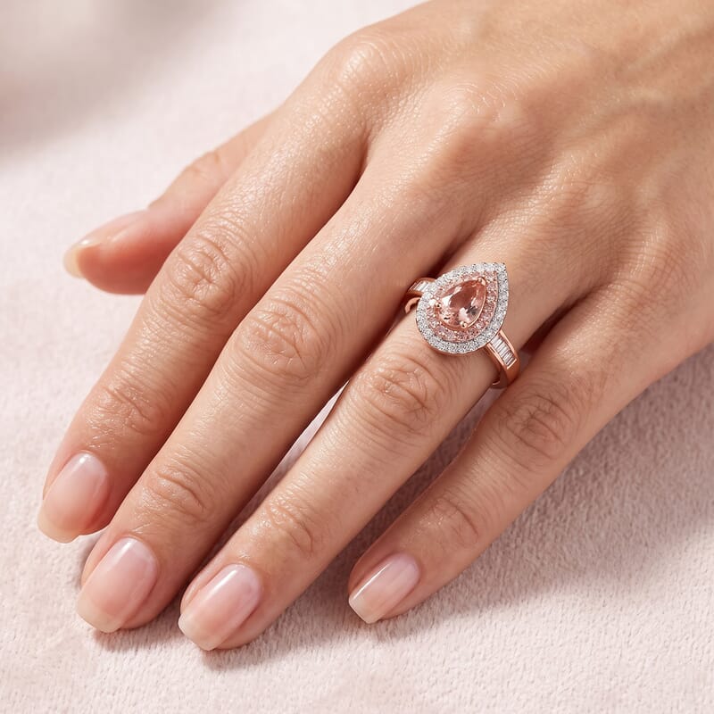 Doorbuster D'Joy Premium Blush Tourmaline and Multi Gemstone 1.50 ctw Art Deco Halo Ring in 18K Vermeil Rose Gold Over Sterling Silver (Size 6.0)