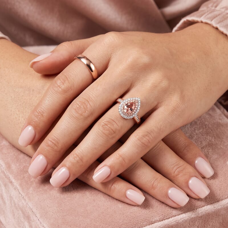 Doorbuster D'Joy Premium Blush Tourmaline and Multi Gemstone 1.50 ctw Art Deco Halo Ring in 18K Vermeil Rose Gold Over Sterling Silver (Size 6.0)