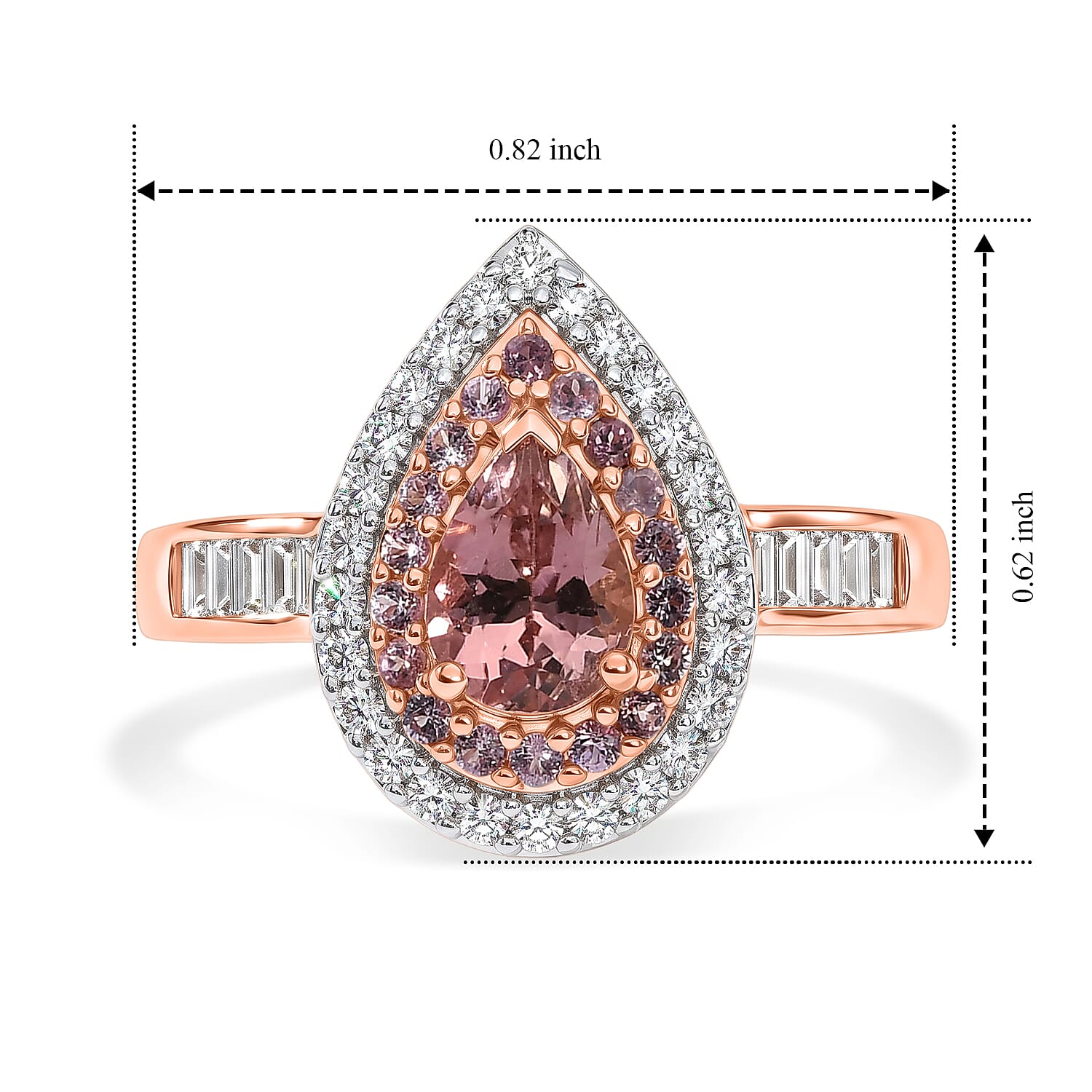 Doorbuster D'Joy Premium Blush Tourmaline and Multi Gemstone 1.50 ctw Art Deco Halo Ring in 18K Vermeil Rose Gold Over Sterling Silver (Size 6.0)
