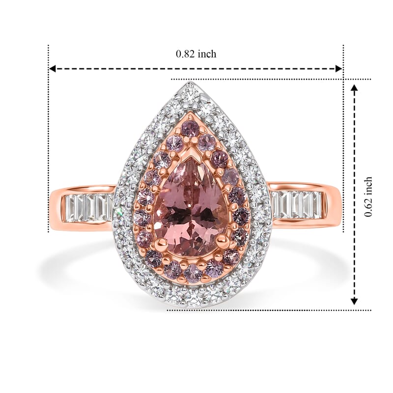 Doorbuster D'Joy Premium Blush Tourmaline and Multi Gemstone 1.50 ctw Art Deco Halo Ring in 18K Vermeil Rose Gold Over Sterling Silver (Size 6.0)