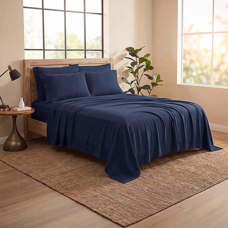 American Thread Collection 6pc Navy Blue Microfiber Sheet Set -Full