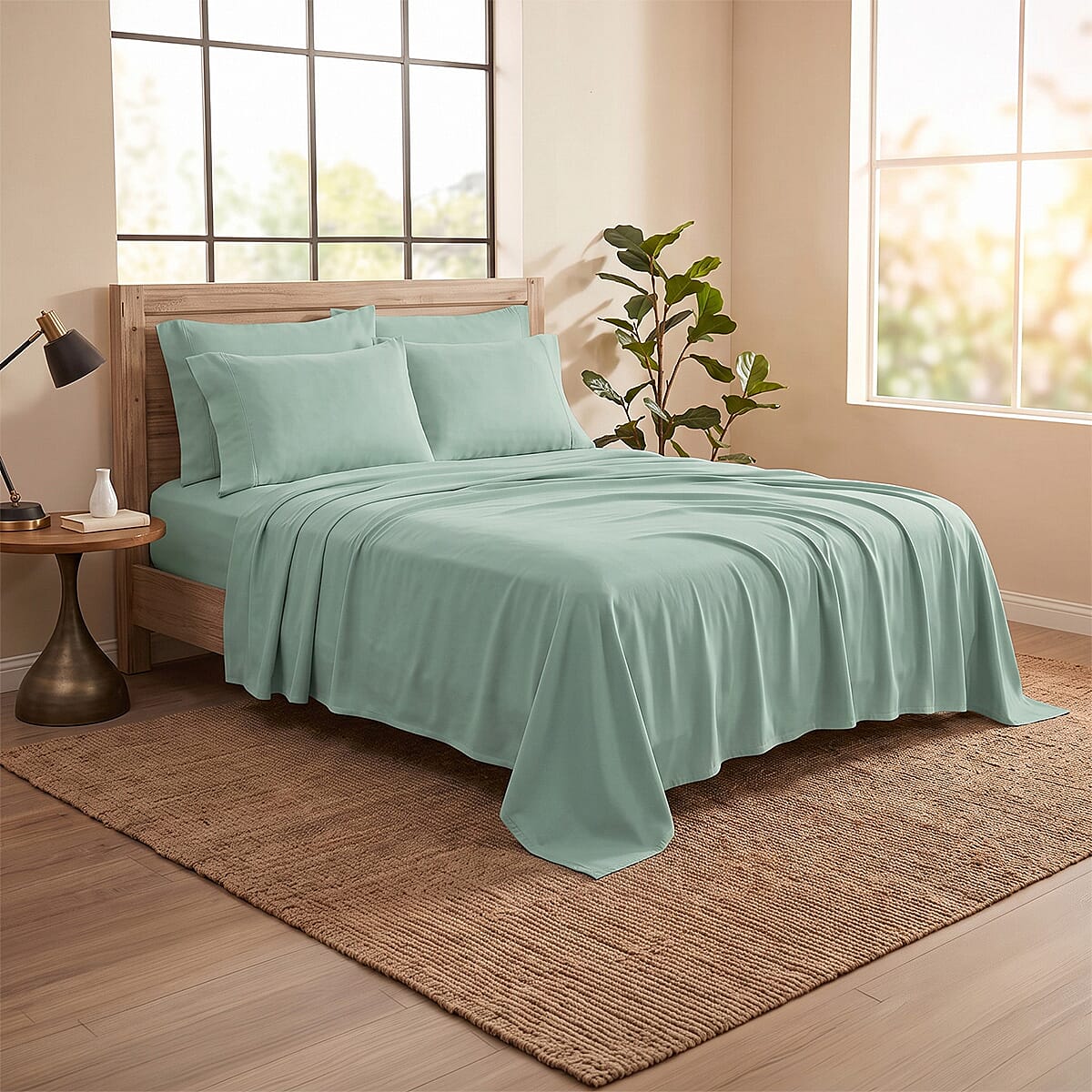 American Thread Collection 6pc Mint Green Microfiber Sheet Set -King