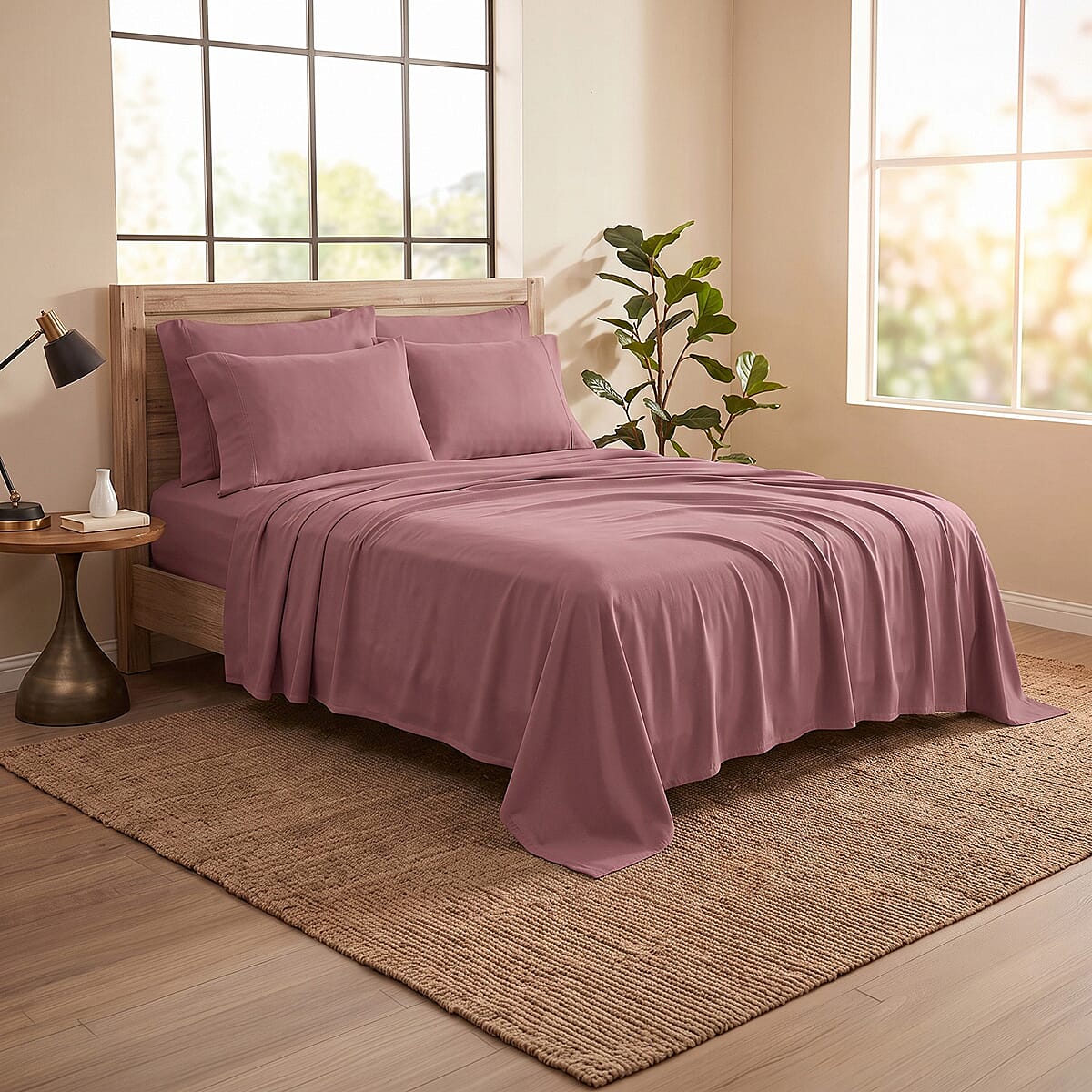 American Thread Collection 6pc Dusty Rose  Microfiber Sheet Set -King