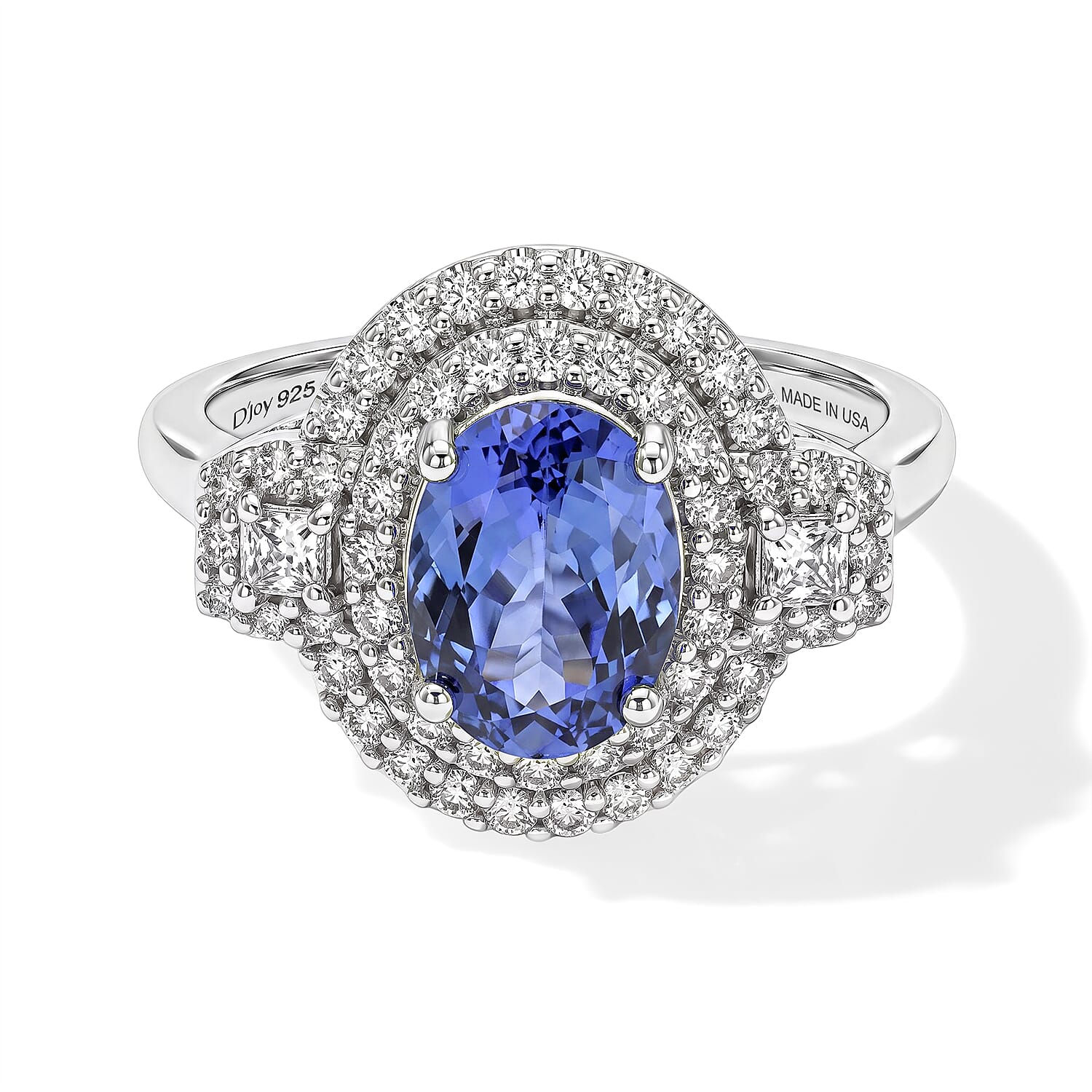 Certified and Appraised D'Joy Premium Tanzanite and Moissanite 2.20 ctw Ring in Rhodium Over Sterling Silver (Size 6.0)