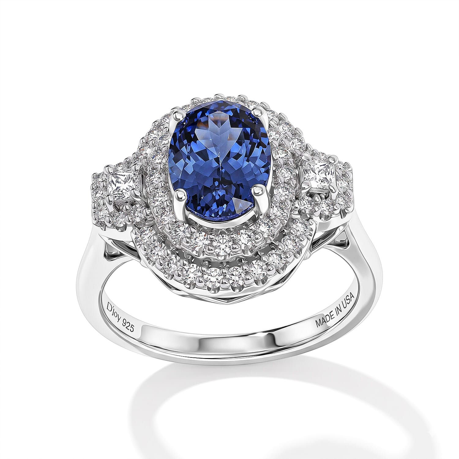 Certified and Appraised D'Joy Premium Tanzanite and Moissanite 2.20 ctw Ring in Rhodium Over Sterling Silver (Size 6.0)