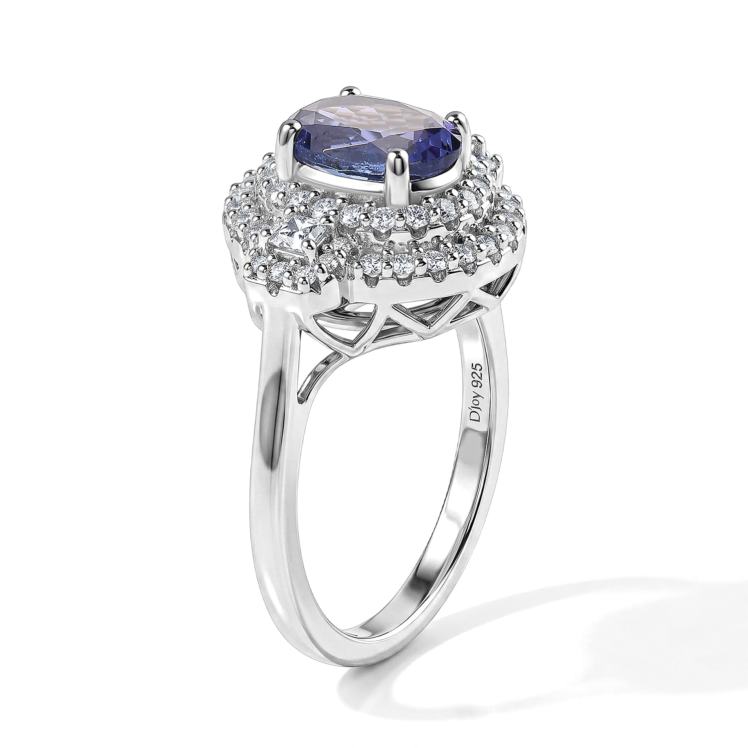 Certified and Appraised D'Joy Premium Tanzanite and Moissanite 2.20 ctw Ring in Rhodium Over Sterling Silver (Size 6.0)