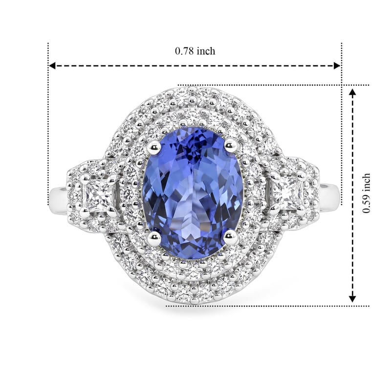 Certified and Appraised D'Joy Premium Tanzanite and Moissanite 2.20 ctw Ring in Rhodium Over Sterling Silver (Size 6.0)