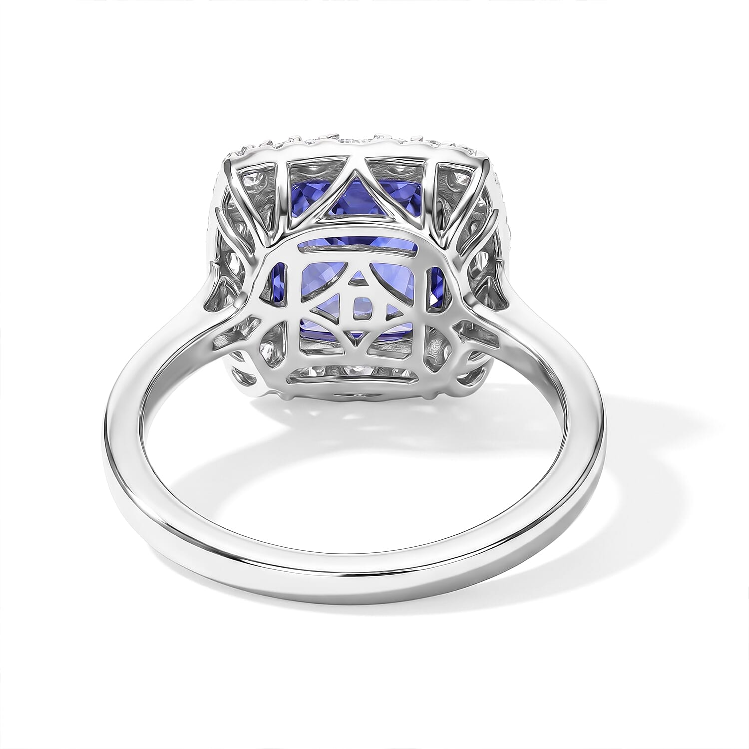Certified and Appraised D'Joy Premium Asscher Cut Tanzanite and Moissanite 1.65 ctw Ring in Rhodium Over Sterling Silver (Size 6.0)