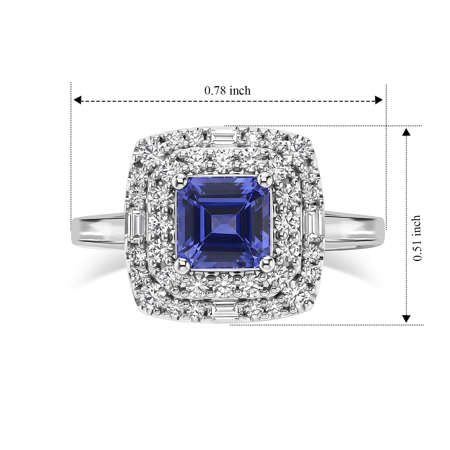 Certified and Appraised D'Joy Premium Asscher Cut Tanzanite and Moissanite 1.65 ctw Ring in Rhodium Over Sterling Silver (Size 6.0)