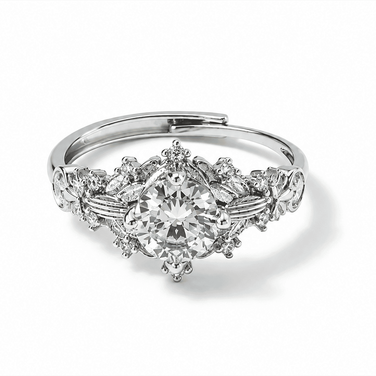 Moissanite and Simulated Diamond 1.30 ctw Ring in Silvertone (Adjustable)