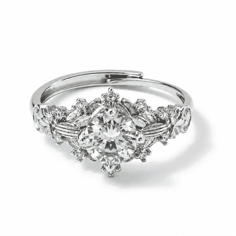 Moissanite and Simulated Diamond 1.30 ctw Ring in Silvertone (Adjustable)