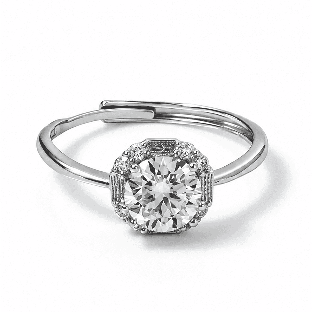 Moissanite and Simulated Diamond 1.40 ctw Ring in Silvertone (Adjustable)