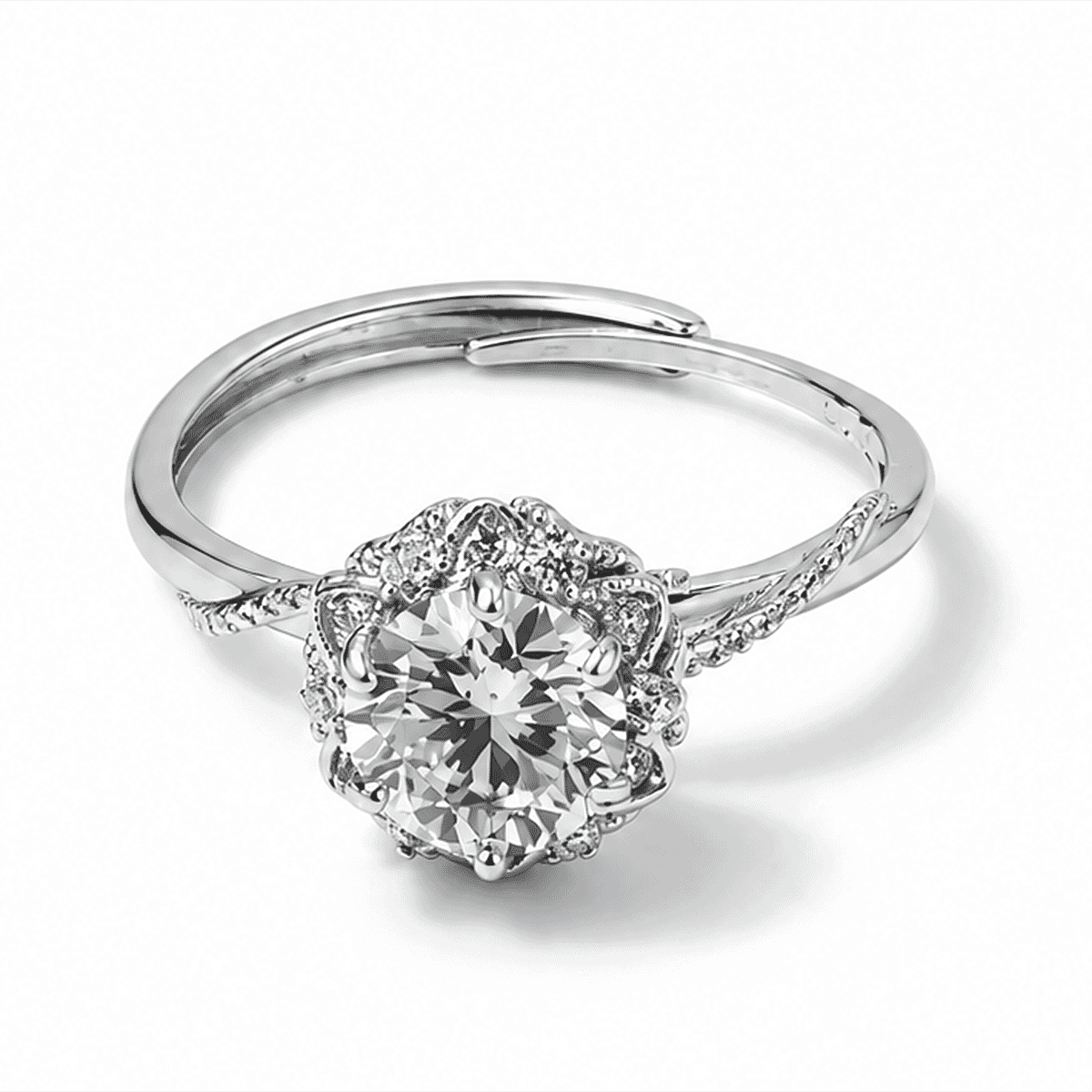 Moissanite and Simulated Diamond 1.50 ctw Ring in Silvertone (Adjustable)