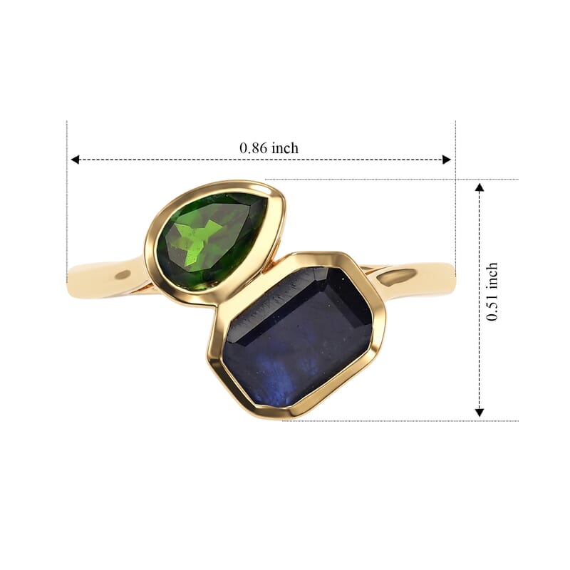 D'Joy Premium Masoala Sapphire (D) and Chrome Diopside 2.90 ctw Earth & Ocean Bypass Ring in 18K Vermeil Yellow Gold Over Sterling Silver (Size 5.0)
