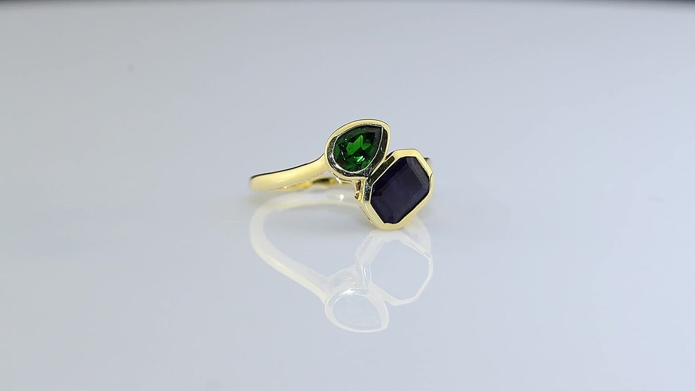 D''Joy Premium Masoala Sapphire (D), Chrome Diopside Bypass Ring in 18K Vermeil YG Over Sterling Silver (Size 10.0) 2.90 ctw