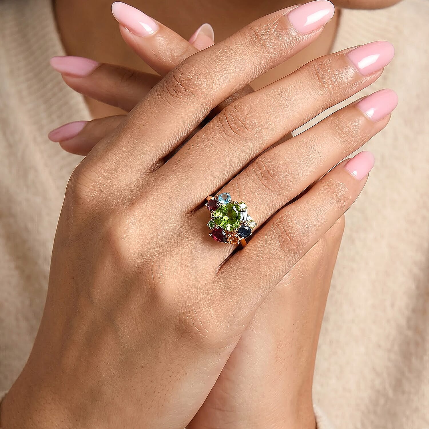 D'Joy Premium Orissa Rhodolite Garnet and Multi Gemstone 4.70 ctw Statement Cluster Ring in 18K Vermeil Yellow Gold Over Sterling Silver (Size 5.0)
