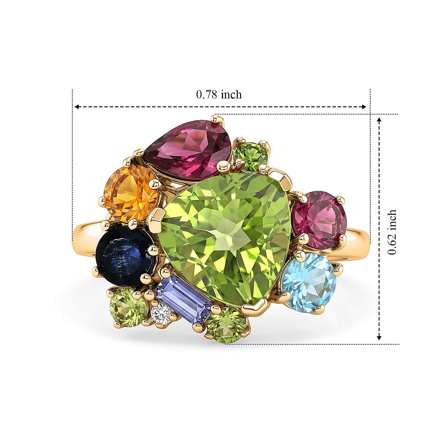 D'Joy Premium Orissa Rhodolite Garnet and Multi Gemstone 4.70 ctw Statement Cluster Ring in 18K Vermeil Yellow Gold Over Sterling Silver (Size 5.0)