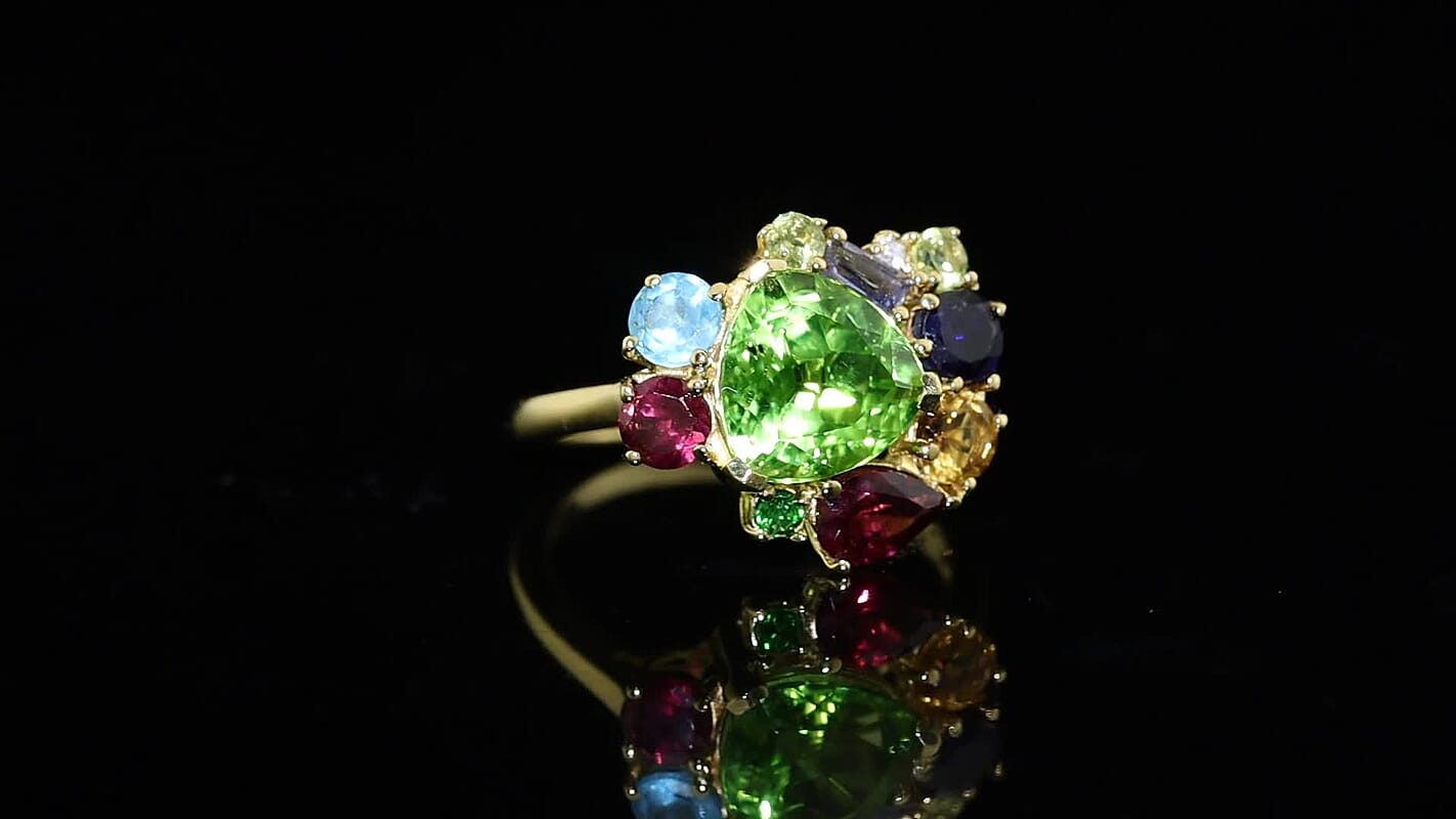 D''Joy Premium Orissa Rhodolite Garnet and Multi Gemstone 4.65 ctw Ring in 18K Vermeil Yellow Gold Over Sterling Silver (Size 7.0)