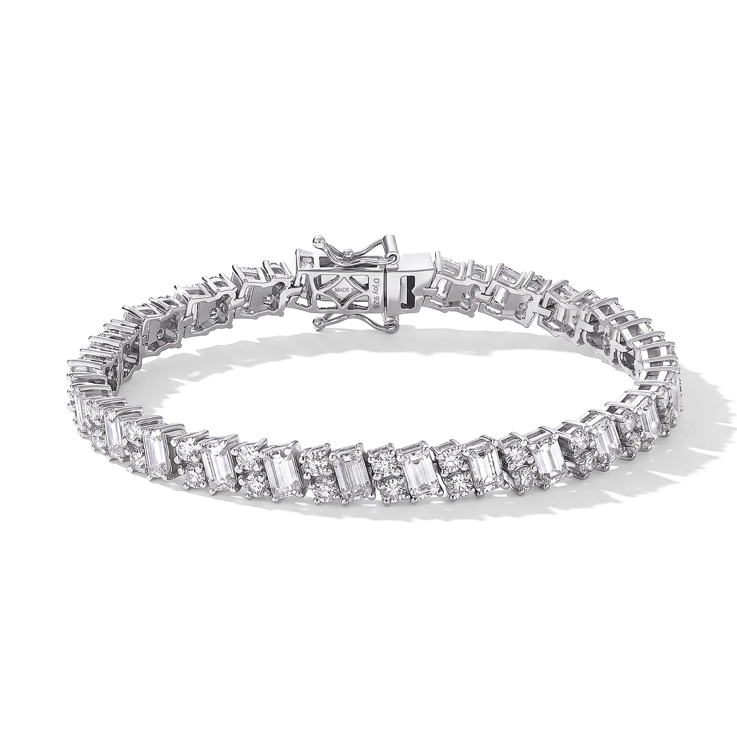 D''Joy Moissanite 9.40 ctw Cluster Bracelet in Rhodium Over Sterling Silver (6.50 In)