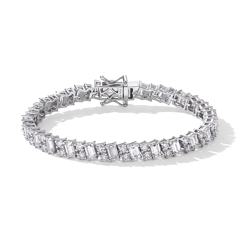 D'Joy Moissanite 9.40 ctw Cluster Bracelet in Rhodium Over Sterling Silver (6.50 In)