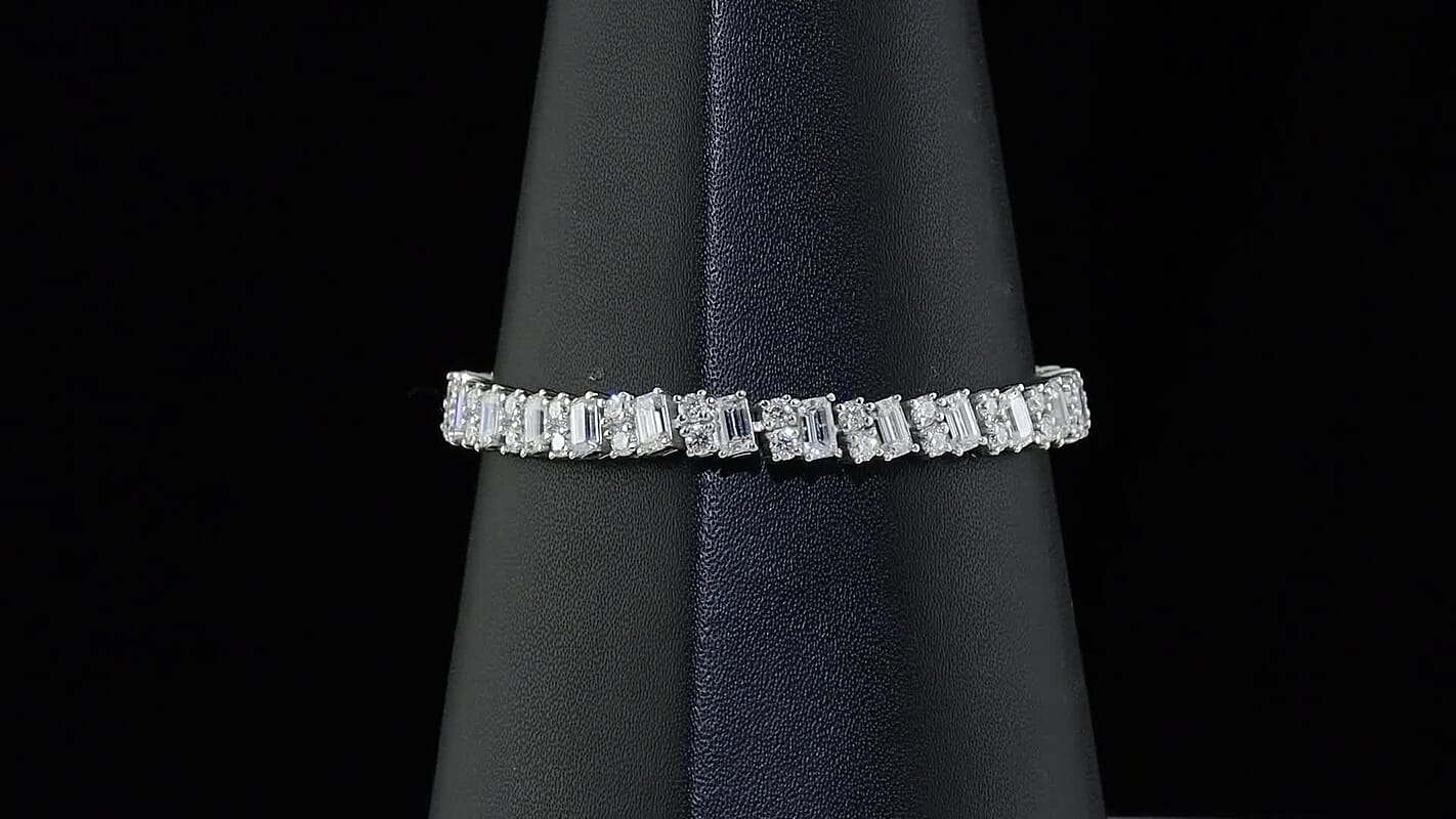 D''Joy Moissanite 9.40 ctw Cluster Bracelet in Rhodium Over Sterling Silver (6.50 In)