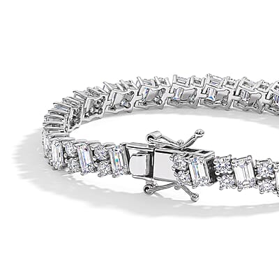 D'Joy Moissanite 9.40 ctw Cluster Bracelet in Rhodium Over Sterling Silver (6.50 In)