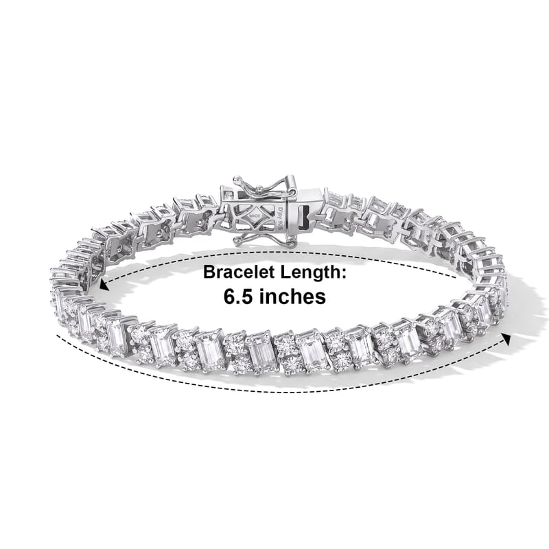 D'Joy Moissanite 9.60 ctw Geometric Radiance Cluster Bracelet in Rhodium Over Sterling Silver (6.50 In)