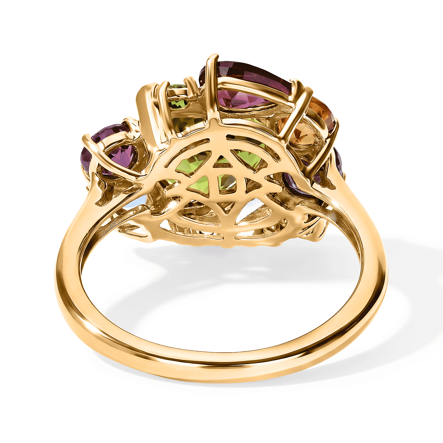 D'Joy Premium Orissa Rhodolite Garnet and Multi Gemstone 4.70 ctw Statement Cluster Ring in 18K Vermeil Yellow Gold Over Sterling Silver (Size 7.0)