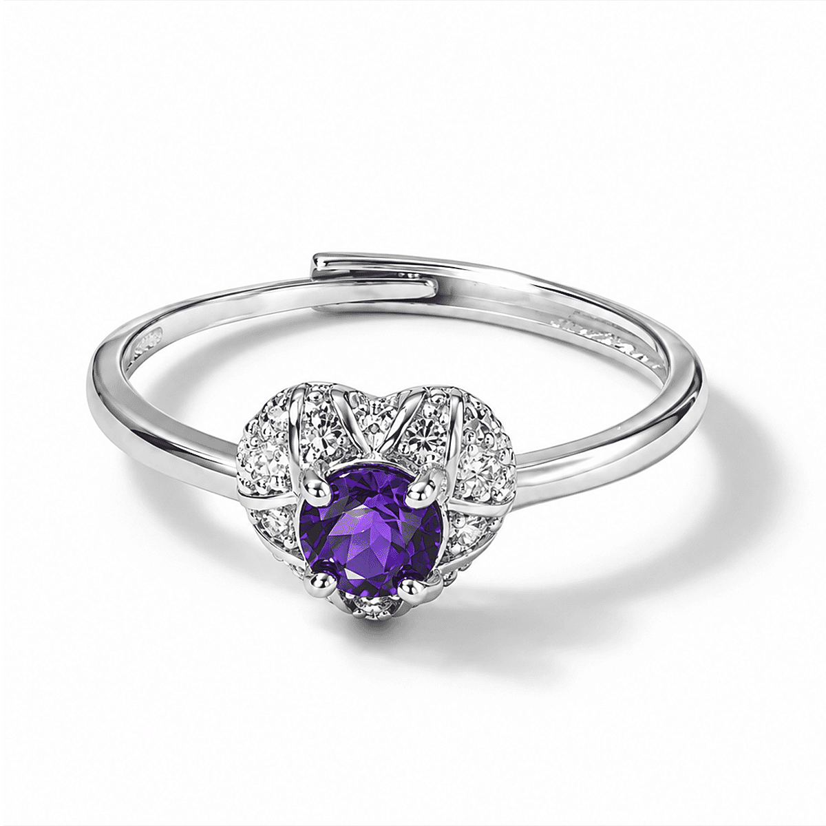 Amethyst and Simulated Diamond 1.20 ctw Ring in Silvertone (Adjustable)