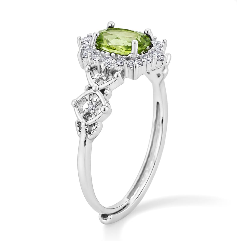 Peridot and Simulated Diamond 1.50 ctw Ring in Silvertone (Adjustable)