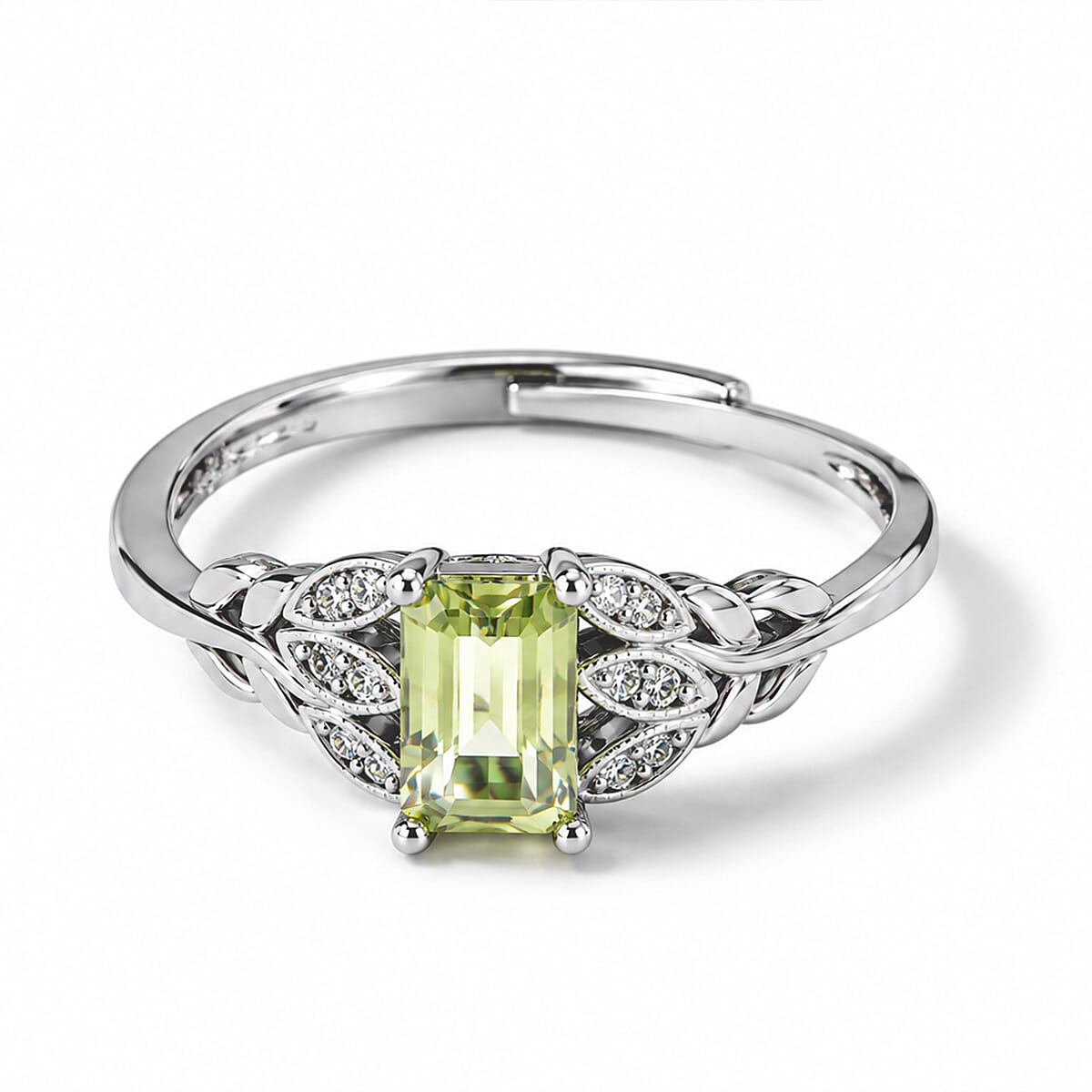 Peridot and Simulated Diamond 1.40 ctw Ring in Silvertone (Adjustable)