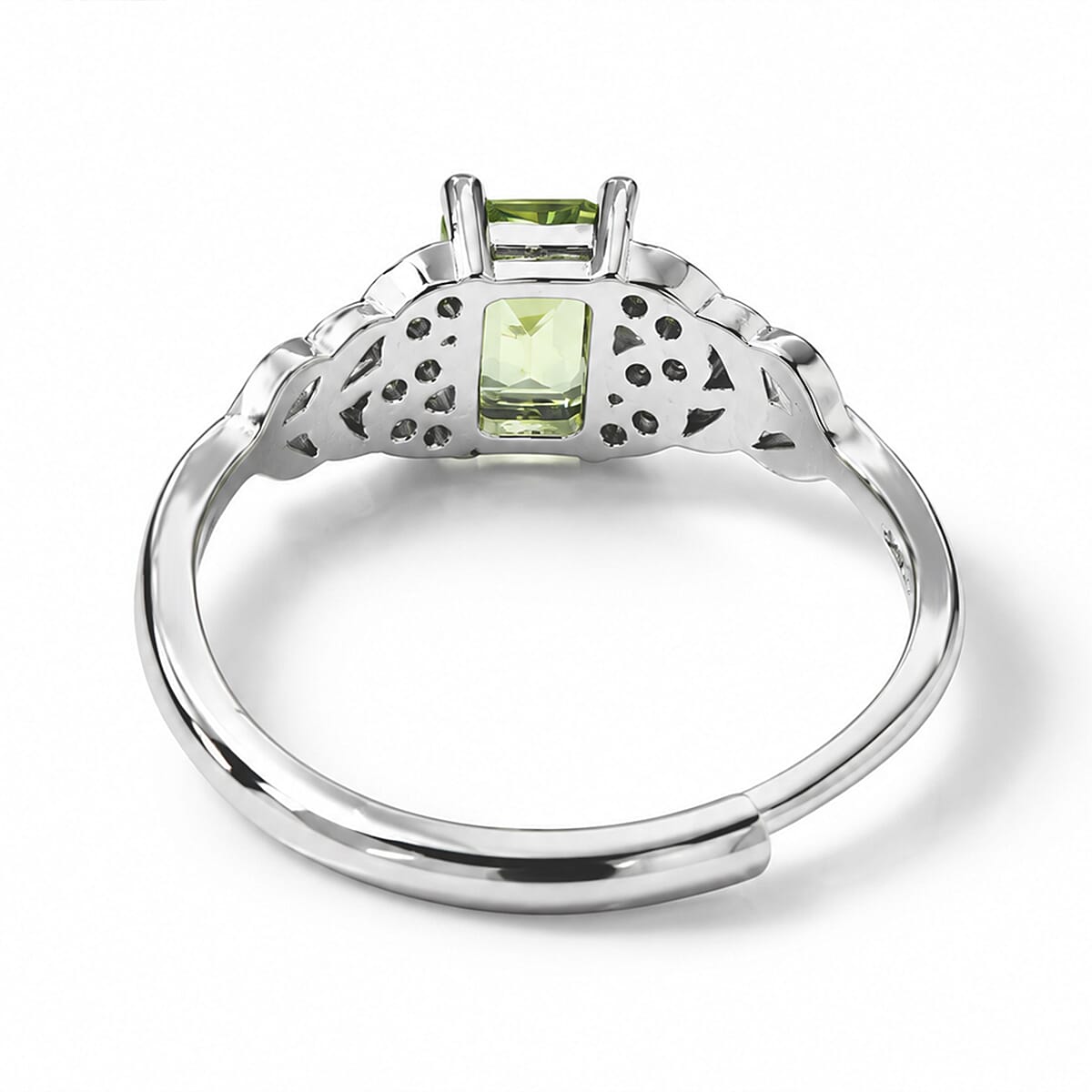 Peridot and Simulated Diamond 1.40 ctw Ring in Silvertone (Adjustable)