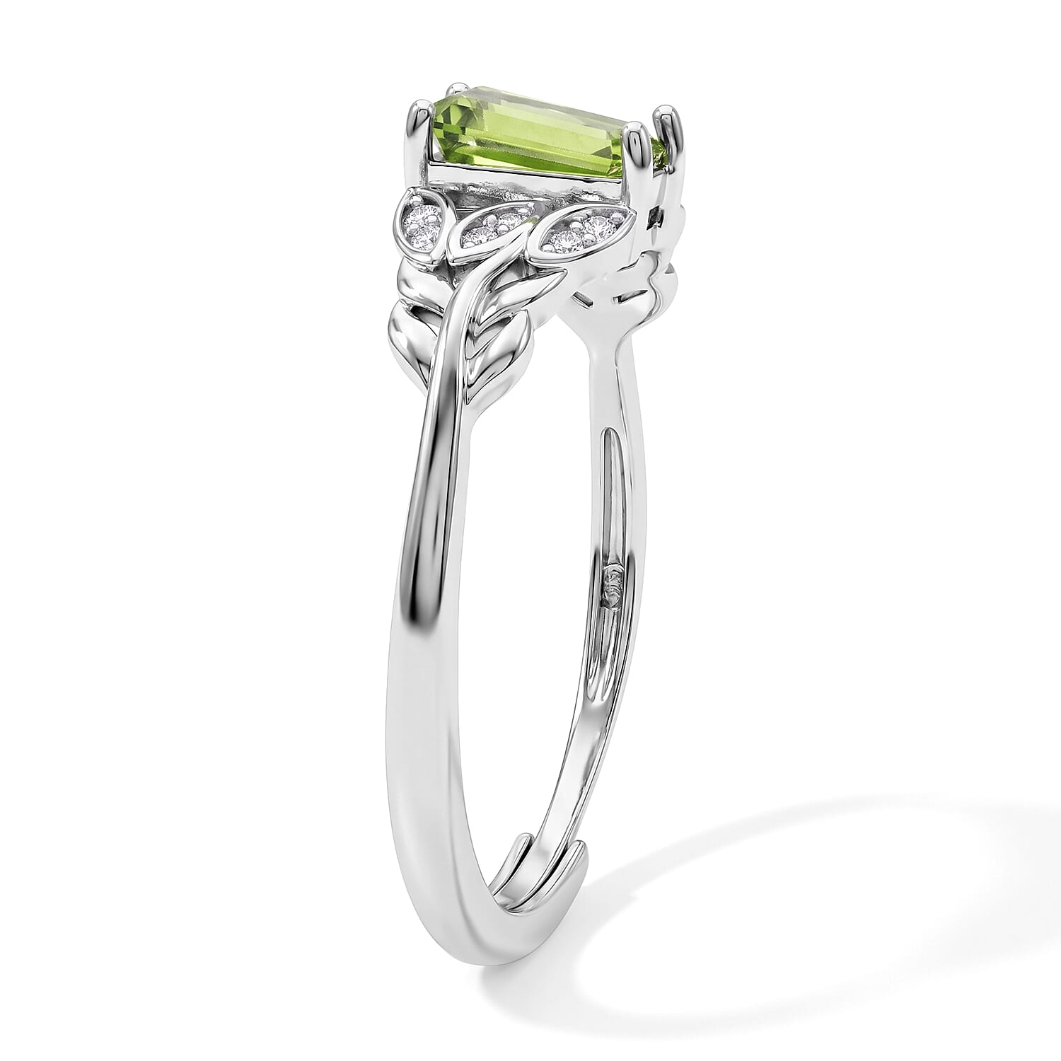 Peridot and Simulated Diamond 1.40 ctw Ring in Silvertone (Adjustable)