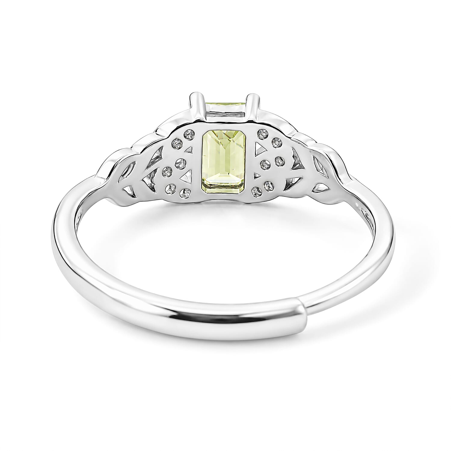 Peridot and Simulated Diamond 1.40 ctw Ring in Silvertone (Adjustable)