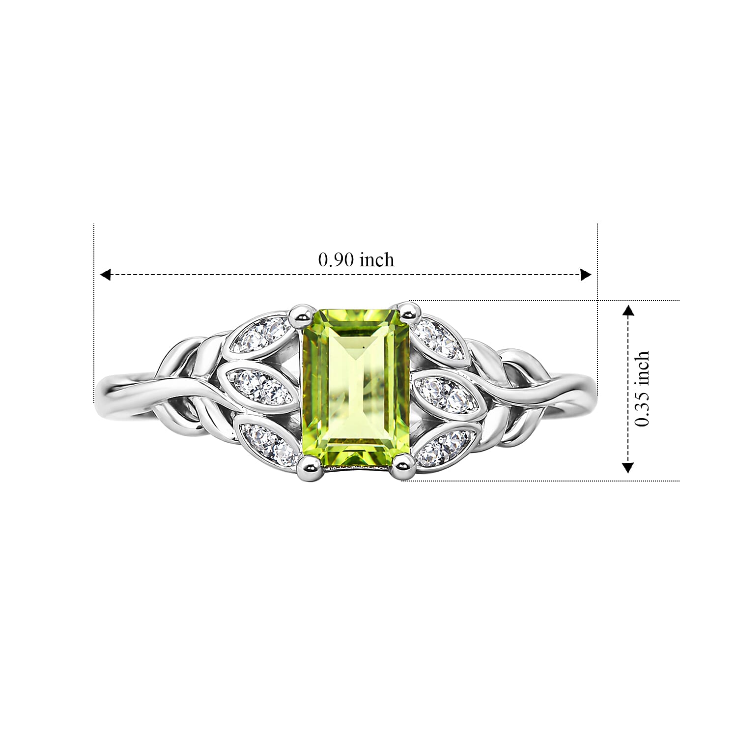 Peridot and Simulated Diamond 1.40 ctw Ring in Silvertone (Adjustable)
