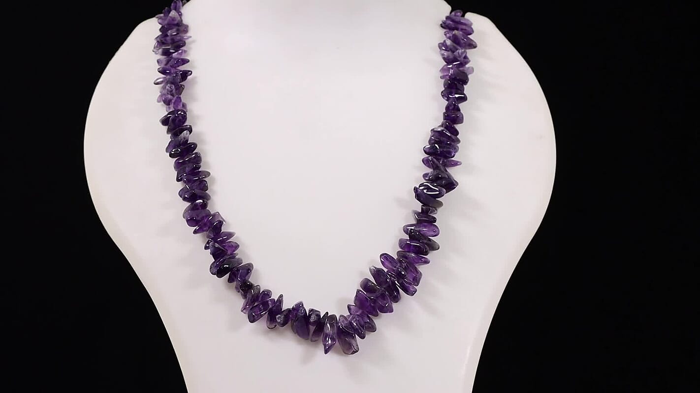 EverTrue Amethyst 380.00 ctw Chips Necklace in Stainless Steel 20-22 Inches