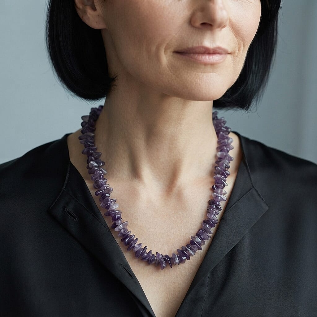 EverTrue Amethyst 380.00 ctw Chips Necklace in Stainless Steel 20-22 Inches