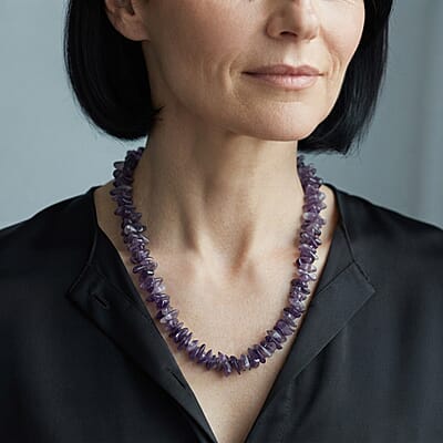 EverTrue Amethyst 380.00 ctw Chips Necklace in Stainless Steel 20-22 Inches