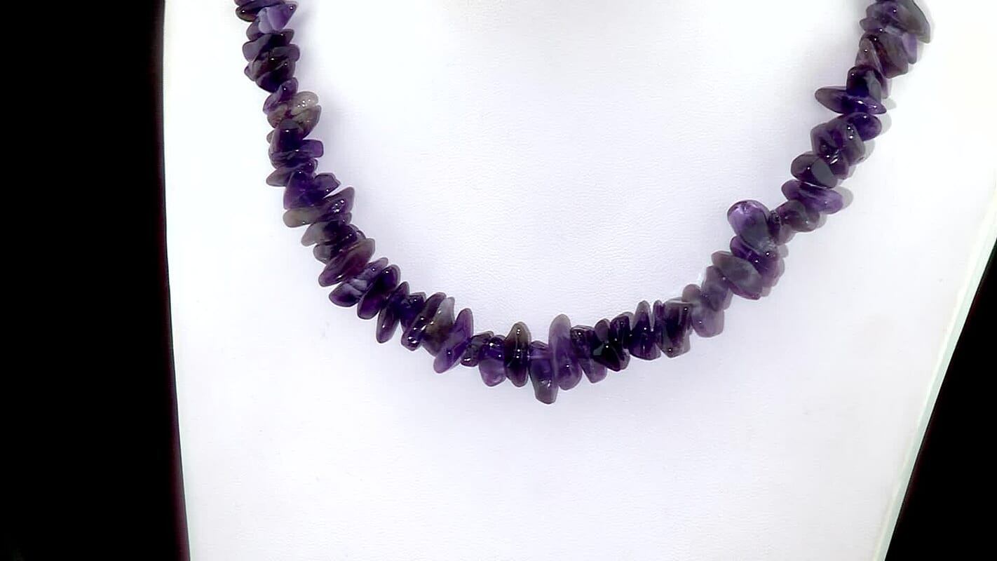 EverTrue Amethyst 380.00 ctw Chips Necklace in Stainless Steel 20-22 Inches