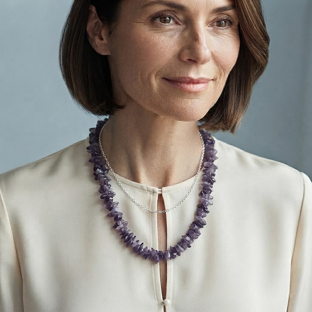 EverTrue Amethyst 380.00 ctw Chips Necklace in Stainless Steel 20-22 Inches