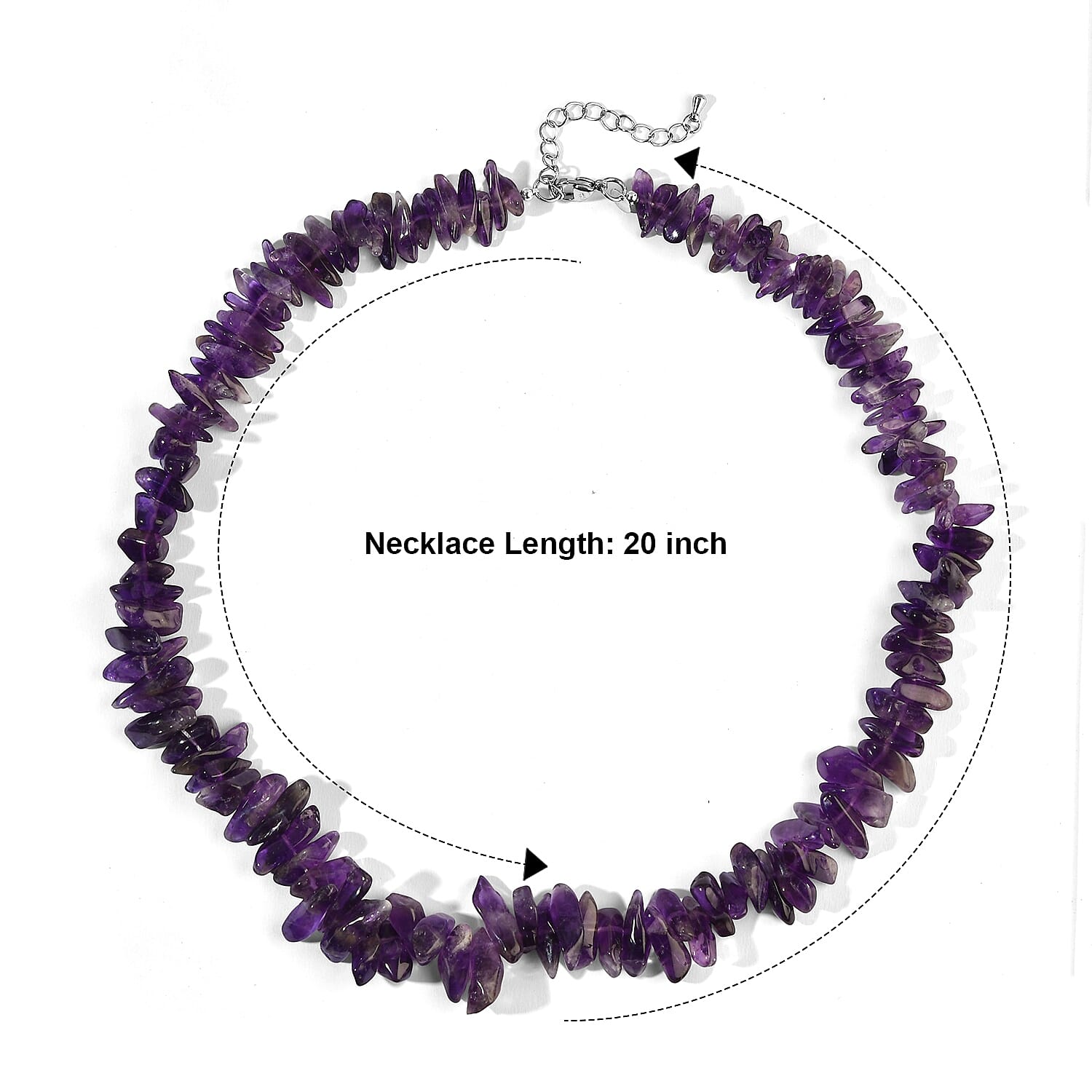 EverTrue Amethyst 380.00 ctw Chips Necklace in Stainless Steel 20-22 Inches