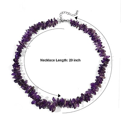 EverTrue Amethyst 380.00 ctw Chips Necklace in Stainless Steel 20-22 Inches
