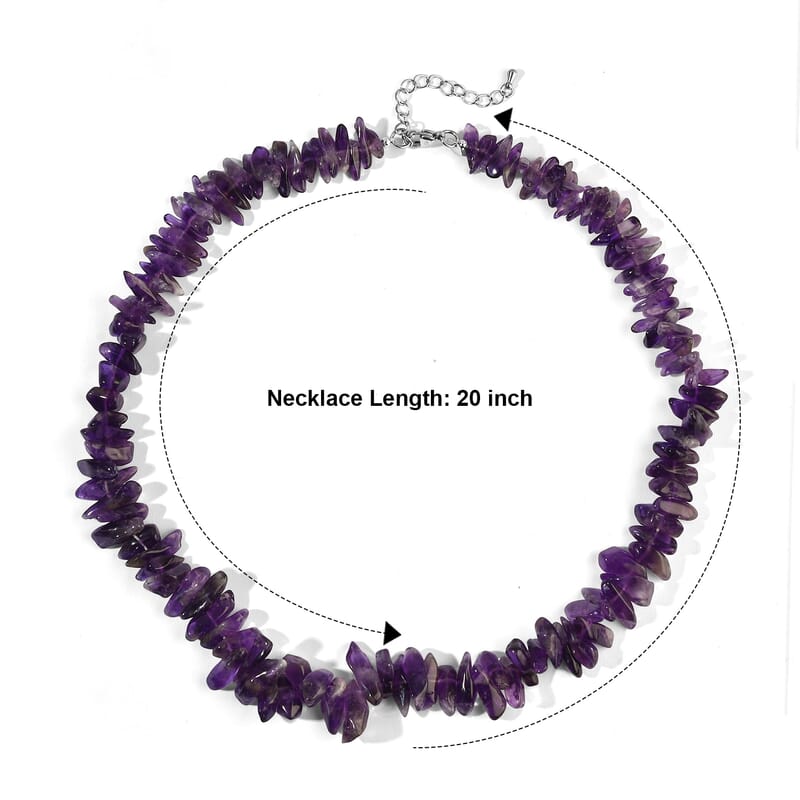 EverTrue Amethyst 380.00 ctw Chips Necklace in Stainless Steel 20-22 Inches