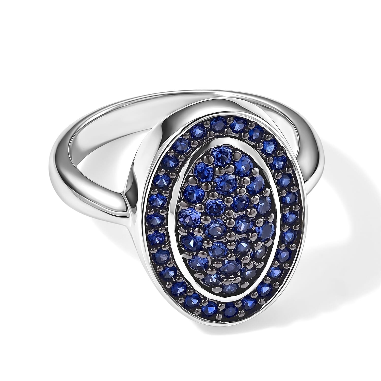 EverTrue Lab Created Blue Sapphire 1.10 ctw Radiant Orbit Ring in Platinum Bond (Size 10.0)