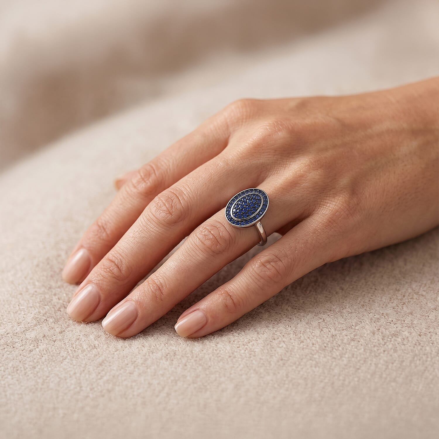 EverTrue Lab Created Blue Sapphire 1.10 ctw Radiant Orbit Ring in Platinum Bond (Size 10.0)