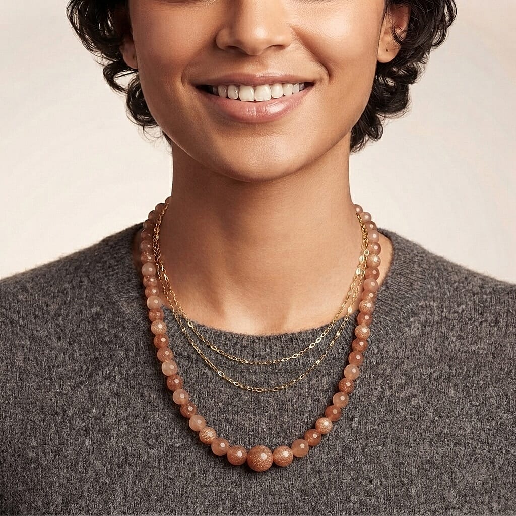 D'Joy Sunstone 285.00 ctw Necklace in 18K Vermeil Yellow Gold Over Sterling Silver 18-20 Inches